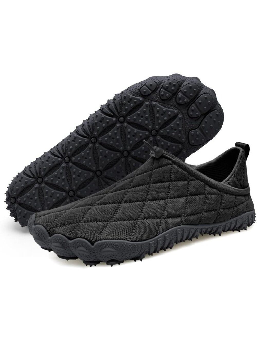 👑Men's Black Knit Pull on Comfortable Wide Toe Adjustable  Non Slip Shoes